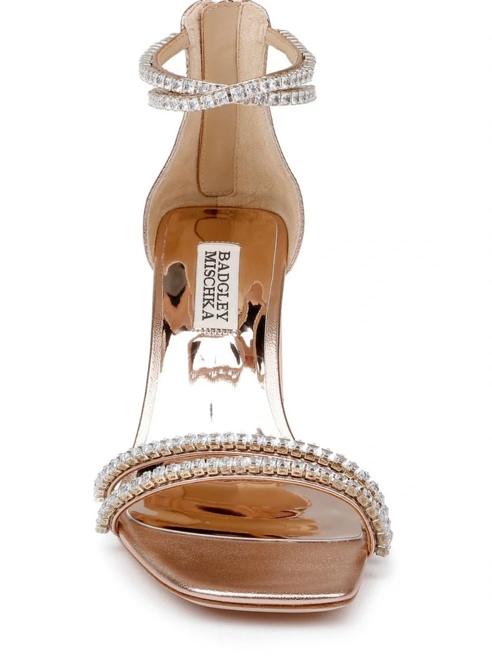 Badgley Mischka Lillie Crystal Dual-Strapped Block Heels